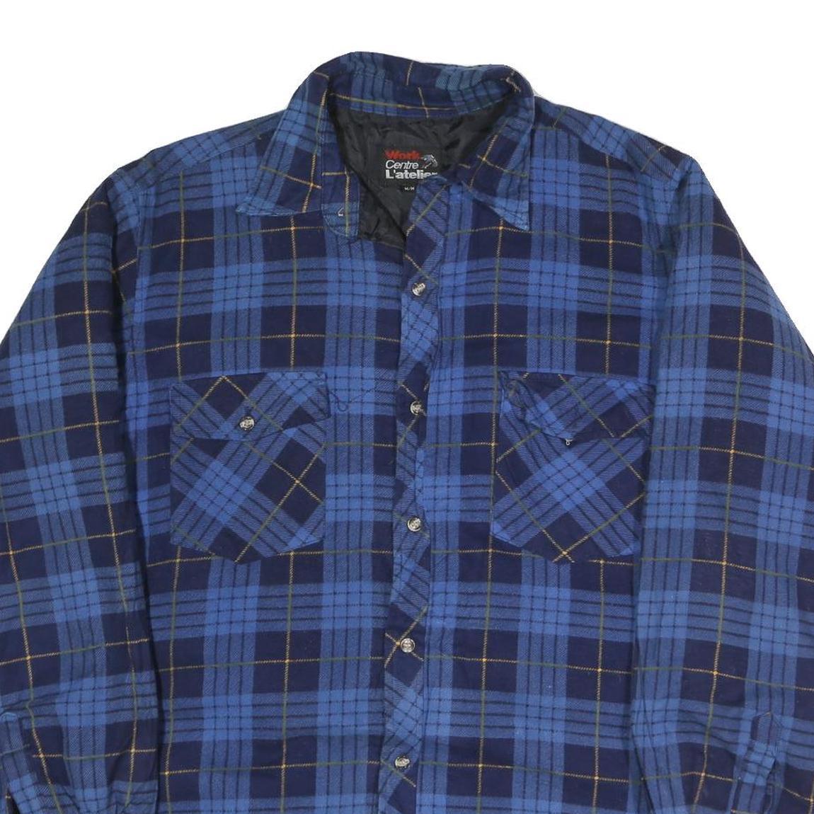 WORK CENTRE Mens Blue & Navy Check Shirt M Long Sleeve Button Pocket Casual