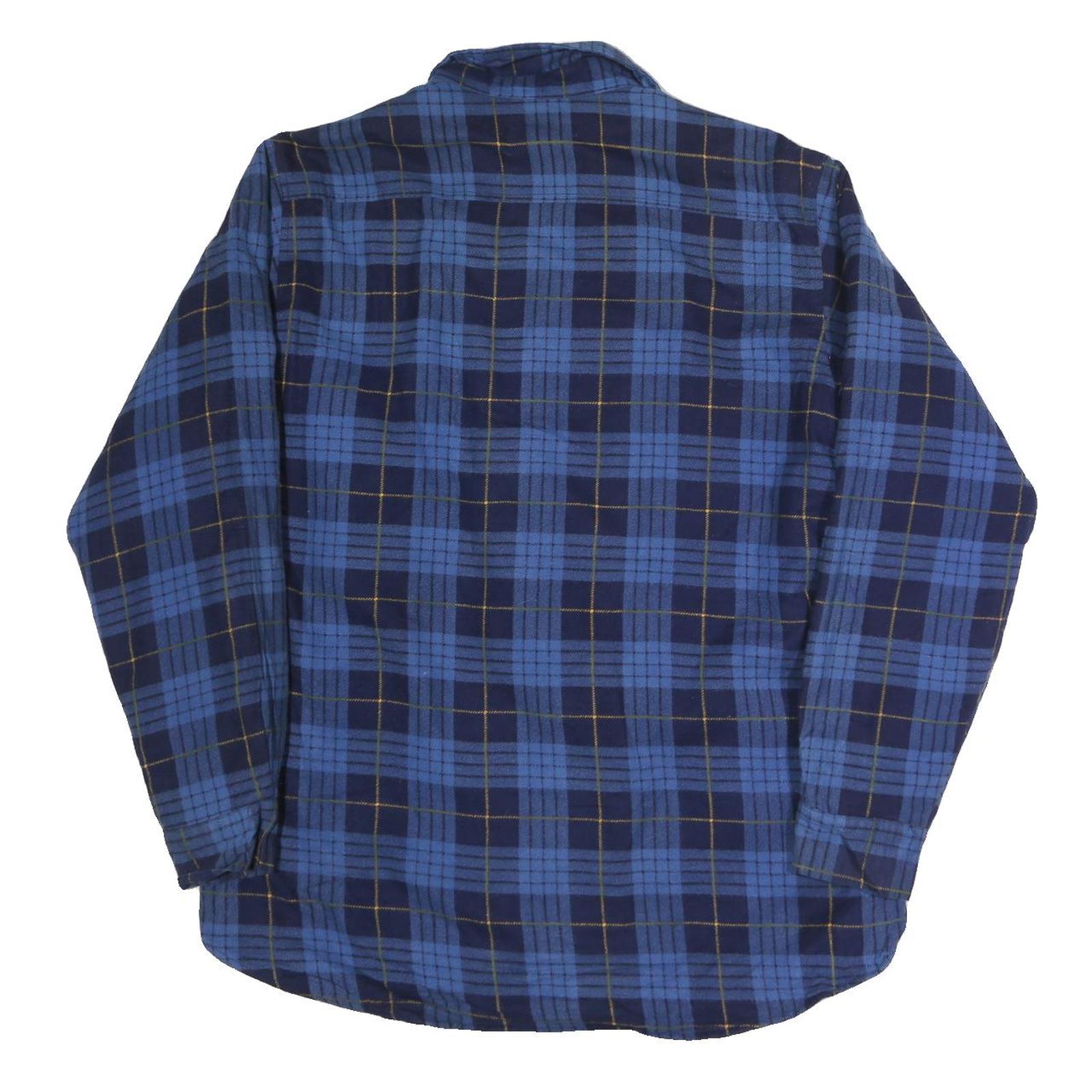 WORK CENTRE Mens Blue & Navy Check Shirt M Long Sleeve Button Pocket Casual