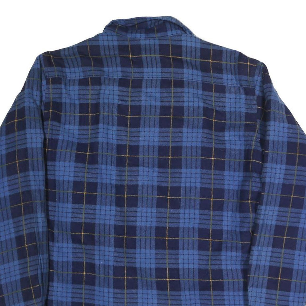 WORK CENTRE Mens Blue & Navy Check Shirt M Long Sleeve Button Pocket Casual