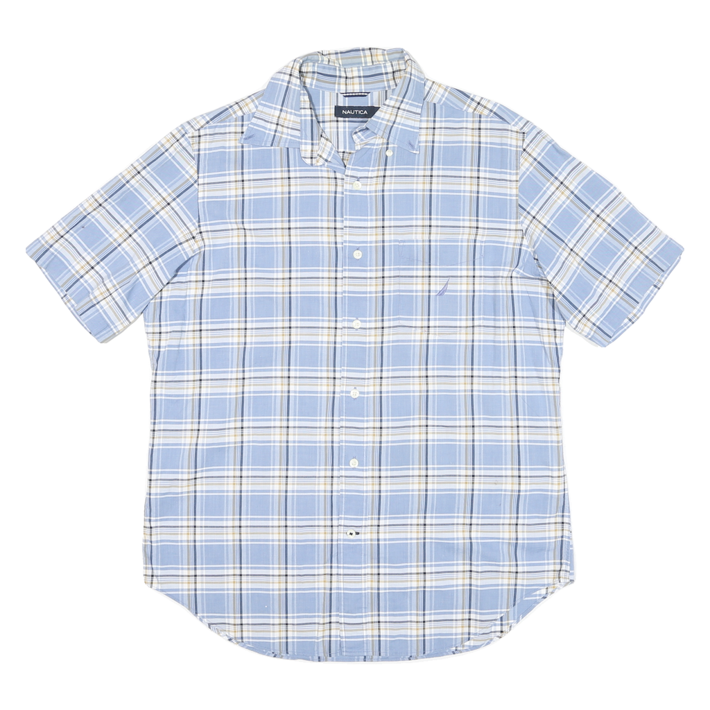 NAUTICA Mens Blue & White Check Short Sleeve Shirt M Casual Cotton Blend