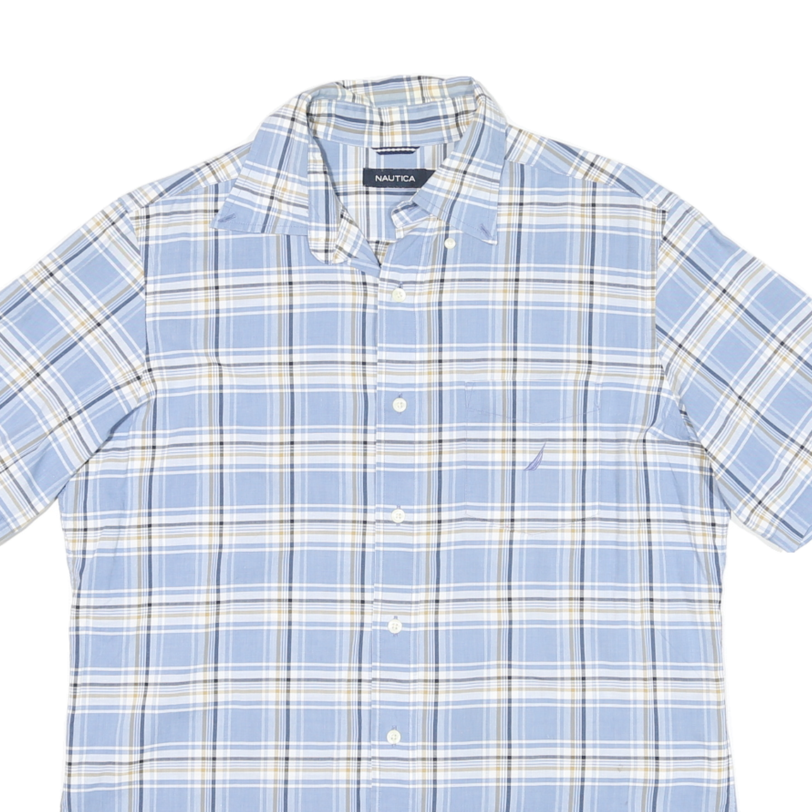 NAUTICA Mens Blue & White Check Short Sleeve Shirt M Casual Cotton Blend