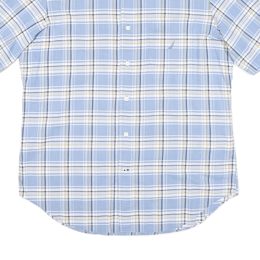 NAUTICA Mens Blue & White Check Short Sleeve Shirt M Casual Cotton Blend