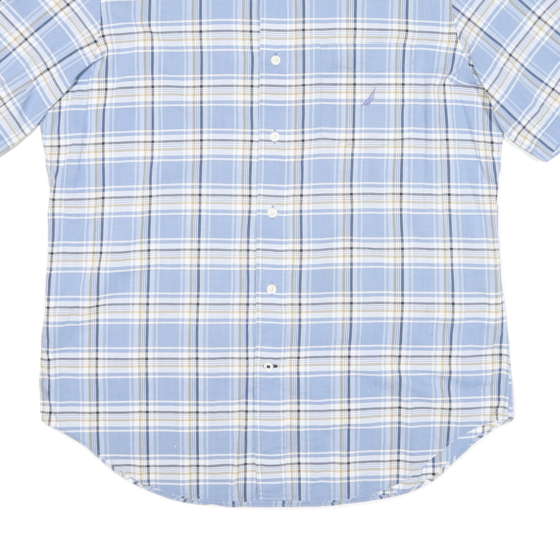 NAUTICA Mens Blue & White Check Short Sleeve Shirt M Casual Cotton Blend