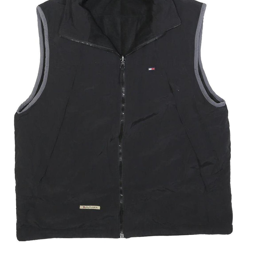 TOMMY HILFIGER Mens Black & Grey Hooded Jacket L Polyester Blend Zip Casual