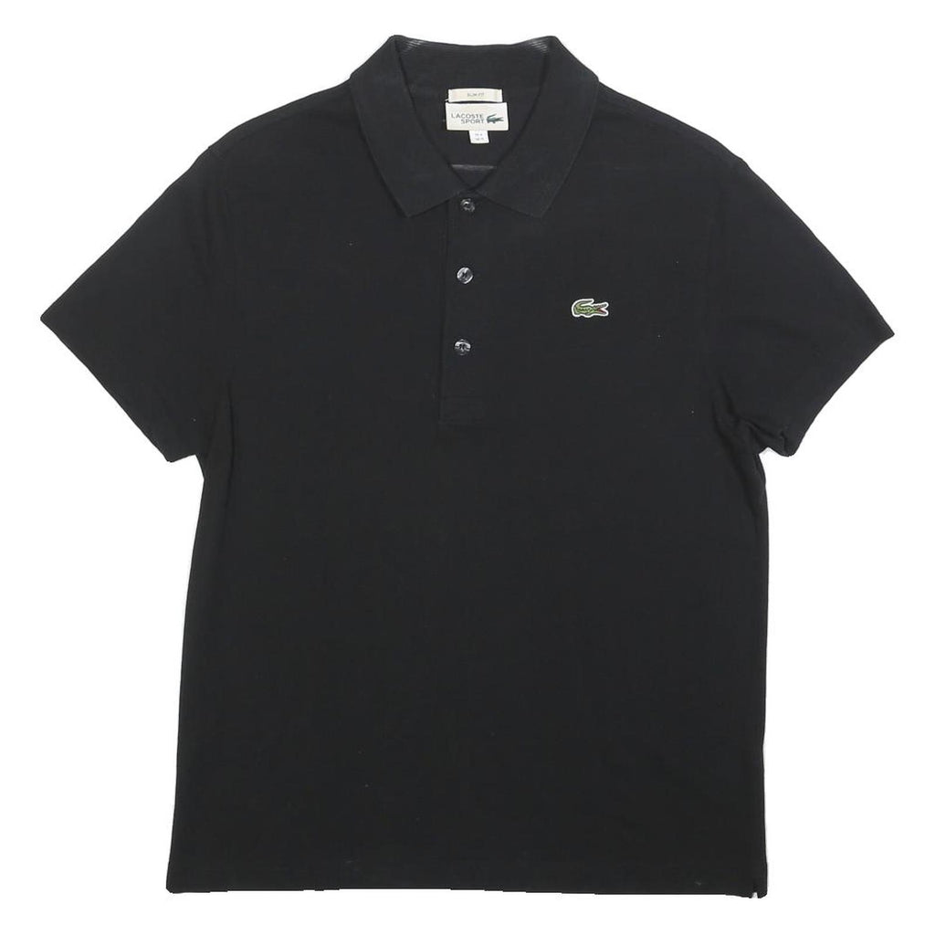 LACOSTE Mens Black Short Sleeve Polo Shirt S Cotton Blend Classic Fit