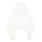 GUESS Womens White Cropped Hoodie L Cotton Blend Casual Streetwear