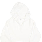 GUESS Womens White Cropped Hoodie L Cotton Blend Casual Streetwear