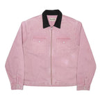 STUSSY Womens Pink & Black Cotton Canvas Zip Jacket L Workwear Long Sleeve