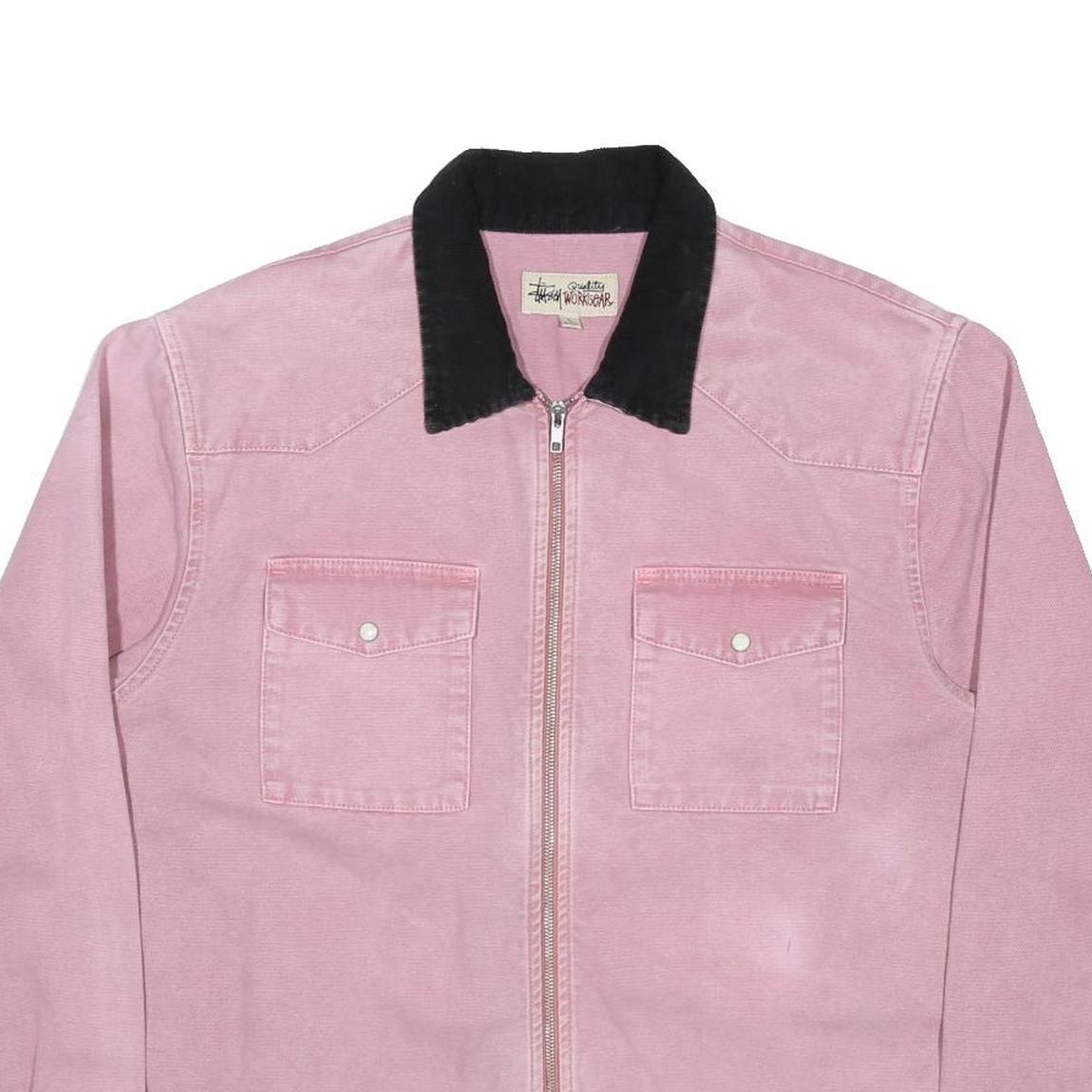 STUSSY Womens Pink & Black Cotton Canvas Zip Jacket L Workwear Long Sleeve