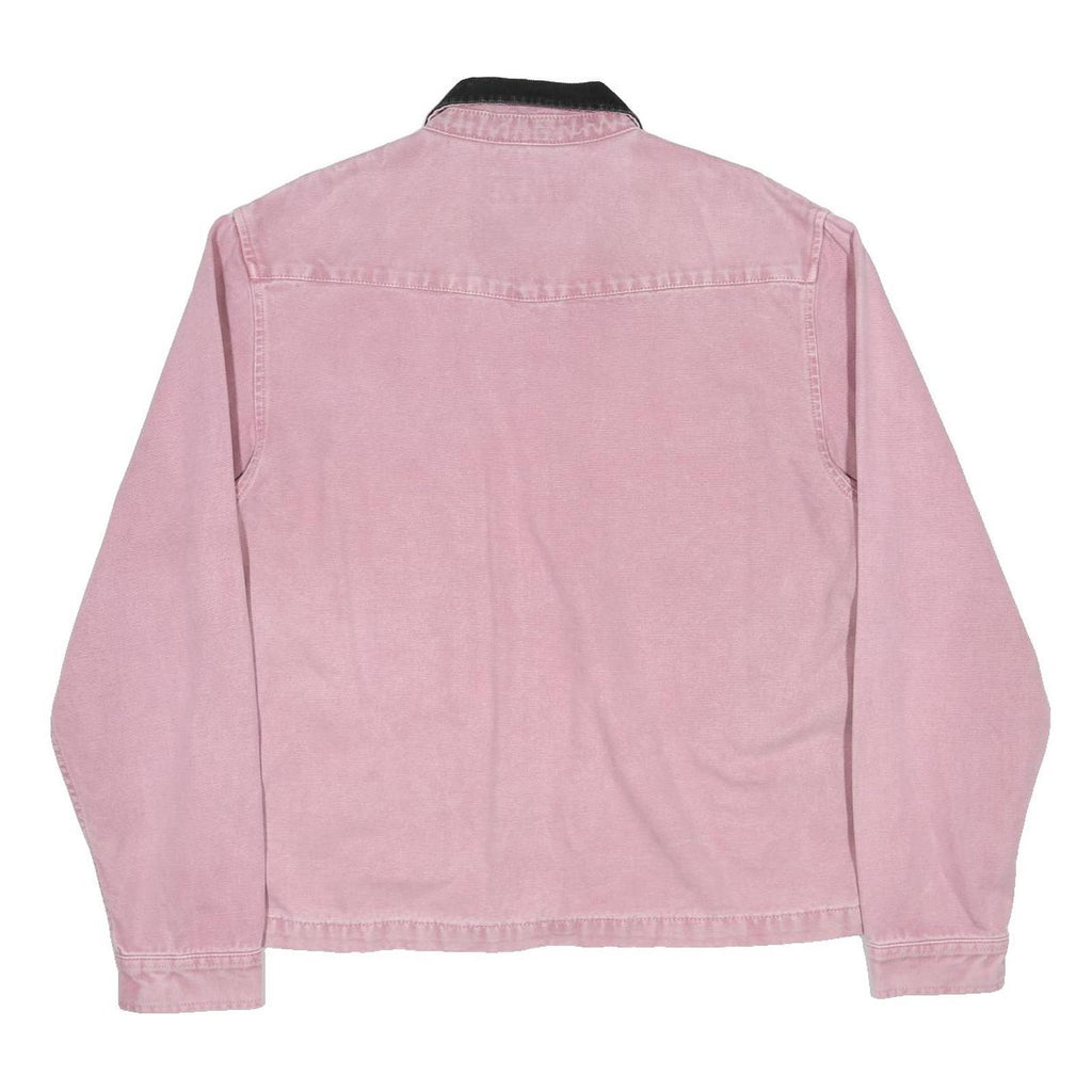 STUSSY Womens Pink & Black Cotton Canvas Zip Jacket L Workwear Long Sleeve