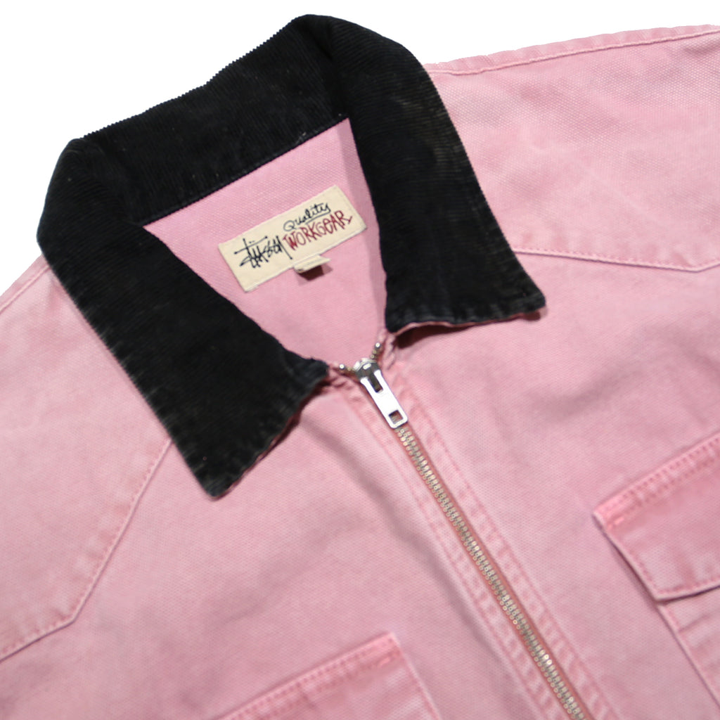 STUSSY Womens Pink & Black Cotton Canvas Zip Jacket L Workwear Long Sleeve