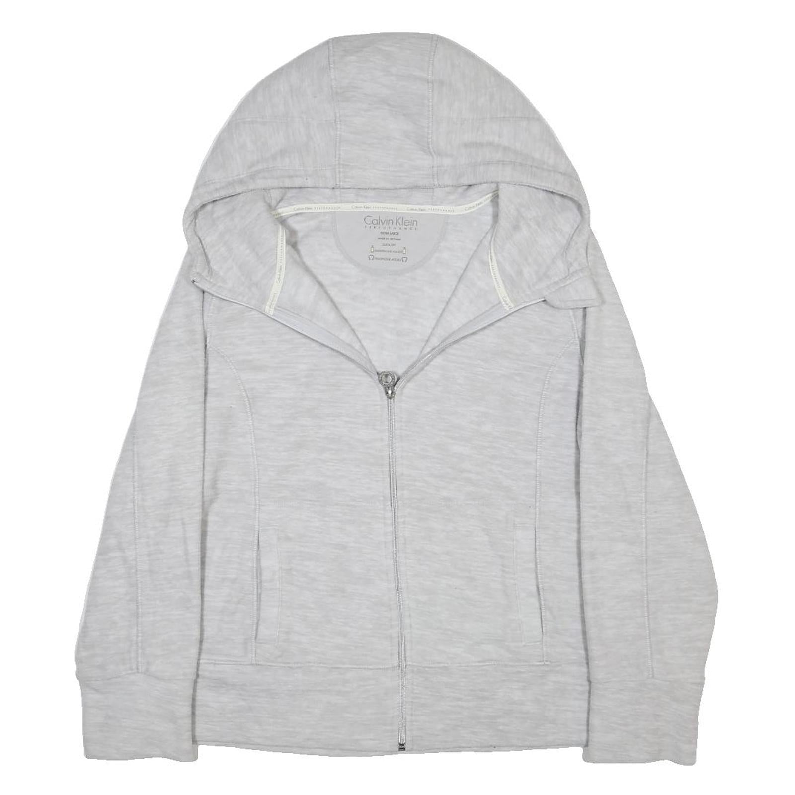 CALVIN KLEIN Womens Grey Zip Up Hoodie Jacket XL Polyester Blend Plain Casual