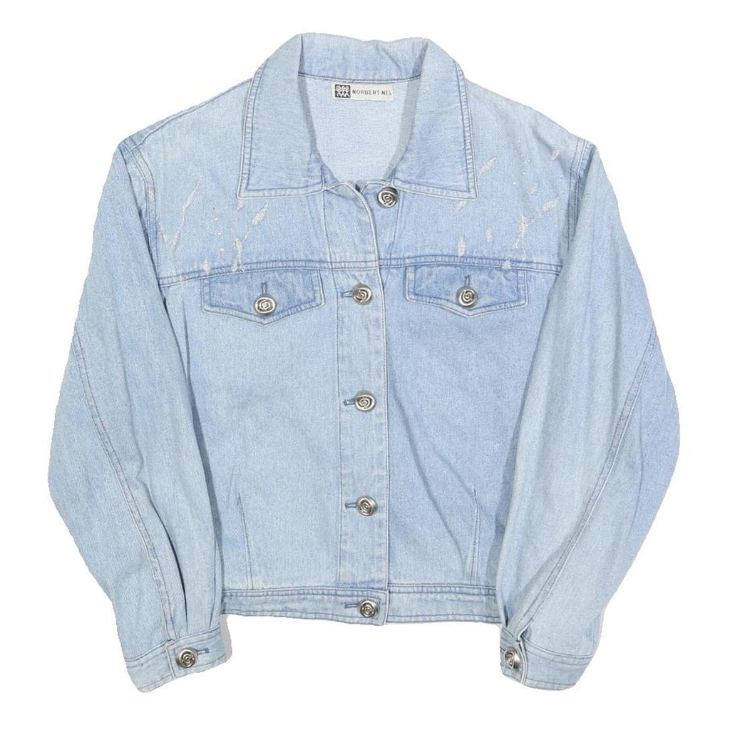 NORBERT NEL Womens Blue Denim Button Jacket M Cotton Blend Sequin Embroidery