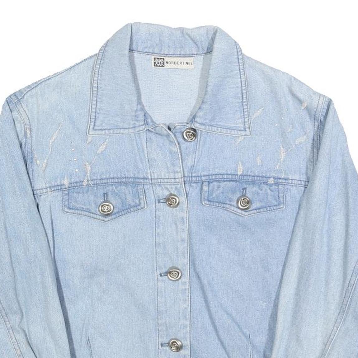 NORBERT NEL Womens Blue Denim Button Jacket M Cotton Blend Sequin Embroidery