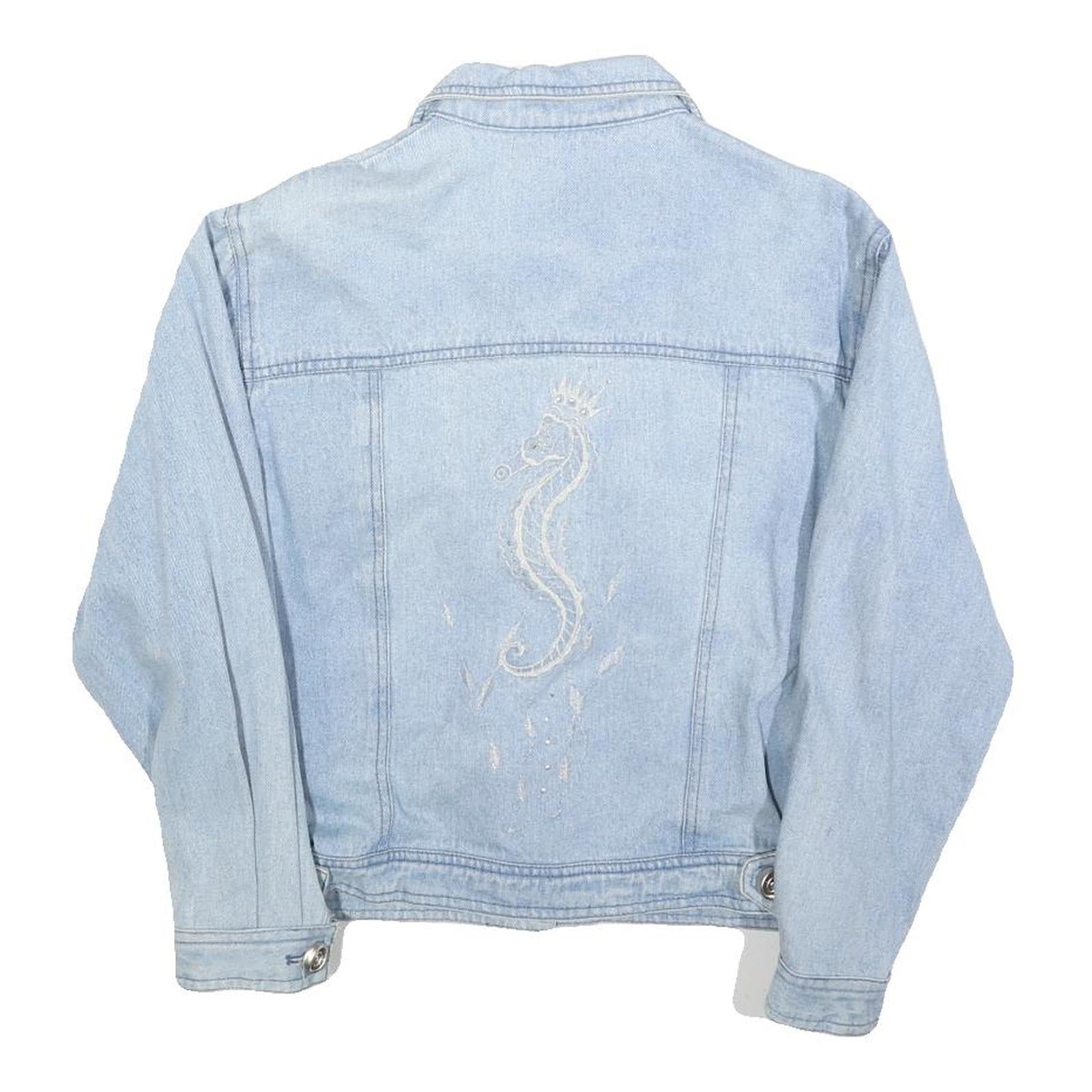 NORBERT NEL Womens Blue Denim Button Jacket M Cotton Blend Sequin Embroidery