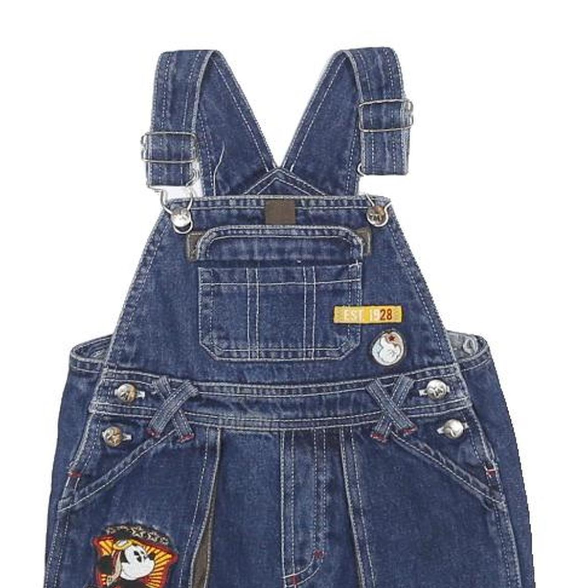 DISNEY Boys Blue Cotton Denim Short Dungarees 2Y W24 L3 Mickey Mouse Patch
