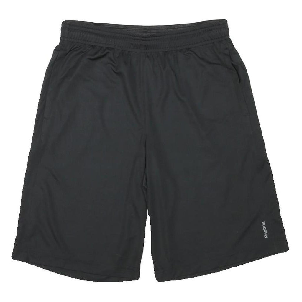 REEBOK Mens Shorts Black Casual L W26 Sports Logo Regular Fit Polyester