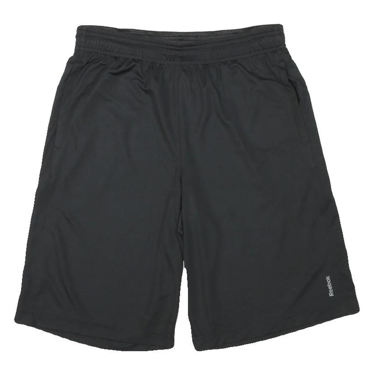 REEBOK Mens Shorts Black Casual L W26 Sports Logo Regular Fit Polyester