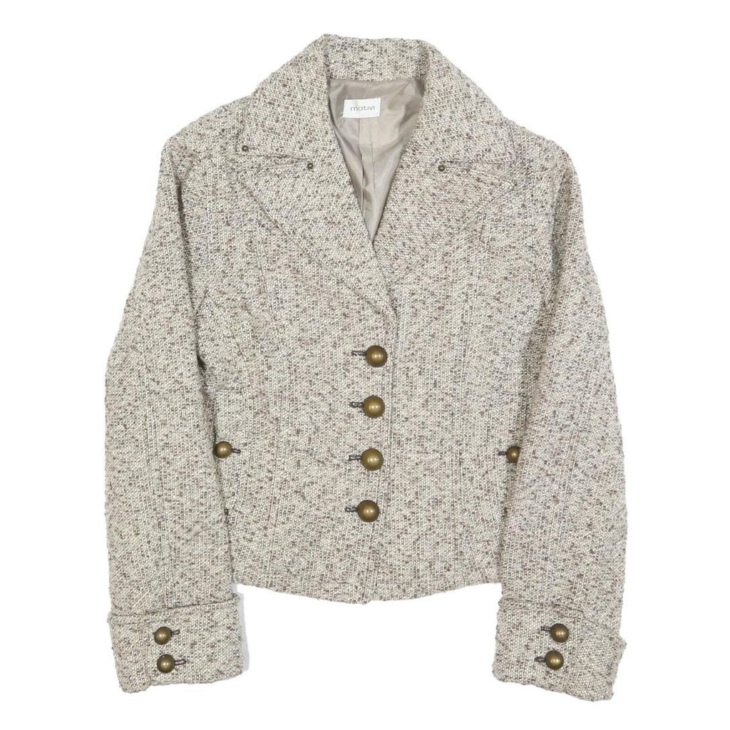 MOTIVI Womens Beige Tweed Button Jacket S Woven Classic Stylish