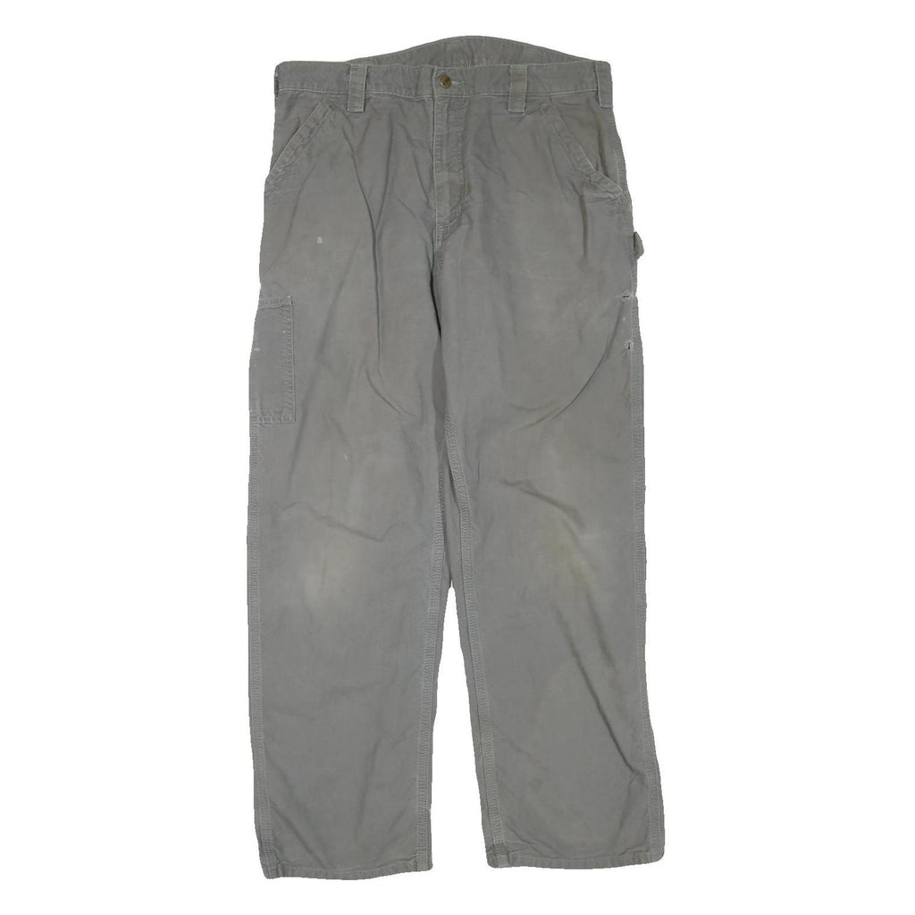 CARHARTT Mens Regular Grey Cotton Blend Trousers W36 L32 Workwear Zip Closure