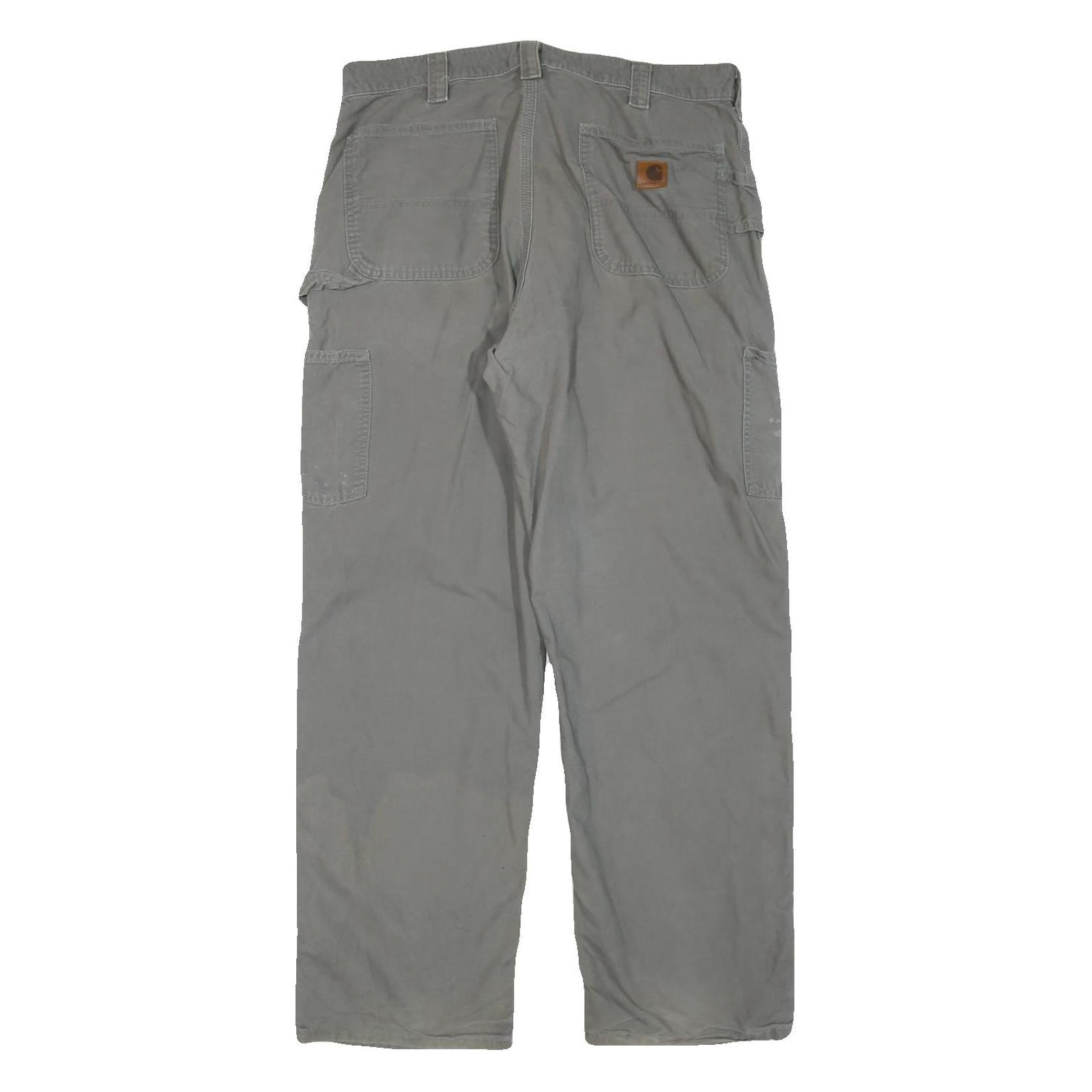 CARHARTT Mens Regular Grey Cotton Blend Trousers W36 L32 Workwear Zip Closure
