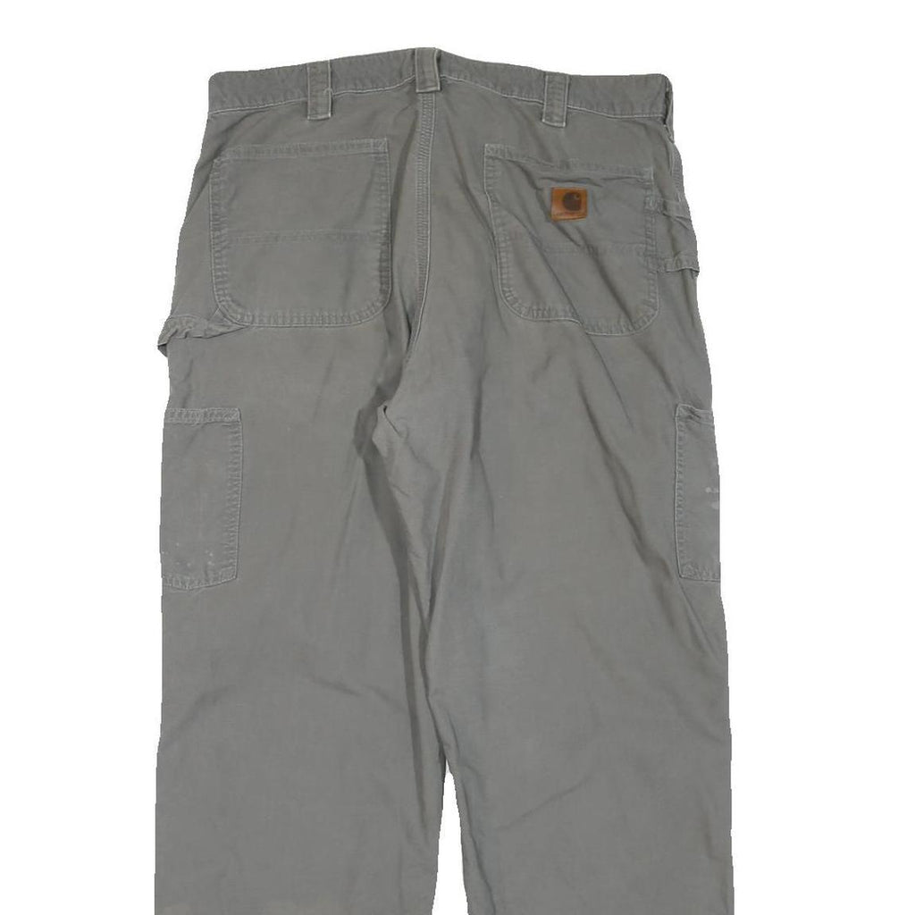 CARHARTT Mens Regular Grey Cotton Blend Trousers W36 L32 Workwear Zip Closure