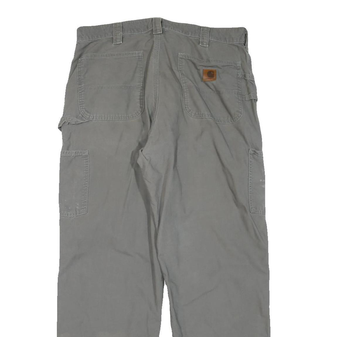 CARHARTT Mens Regular Grey Cotton Blend Trousers W36 L32 Workwear Zip Closure