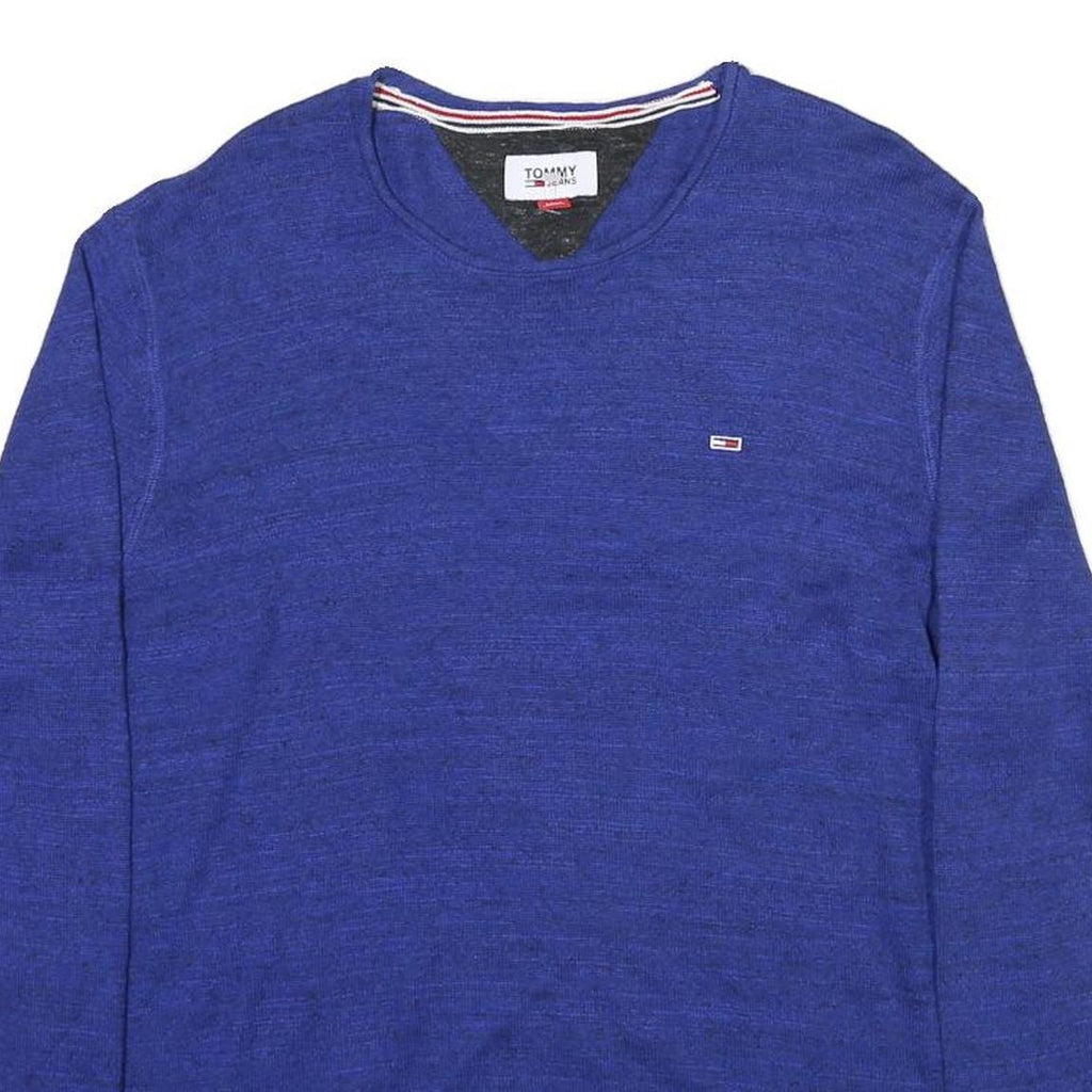 TOMMY JEANS Mens Blue Plain Cotton Blend Crew Neck Basic Knit Jumper XL Casual