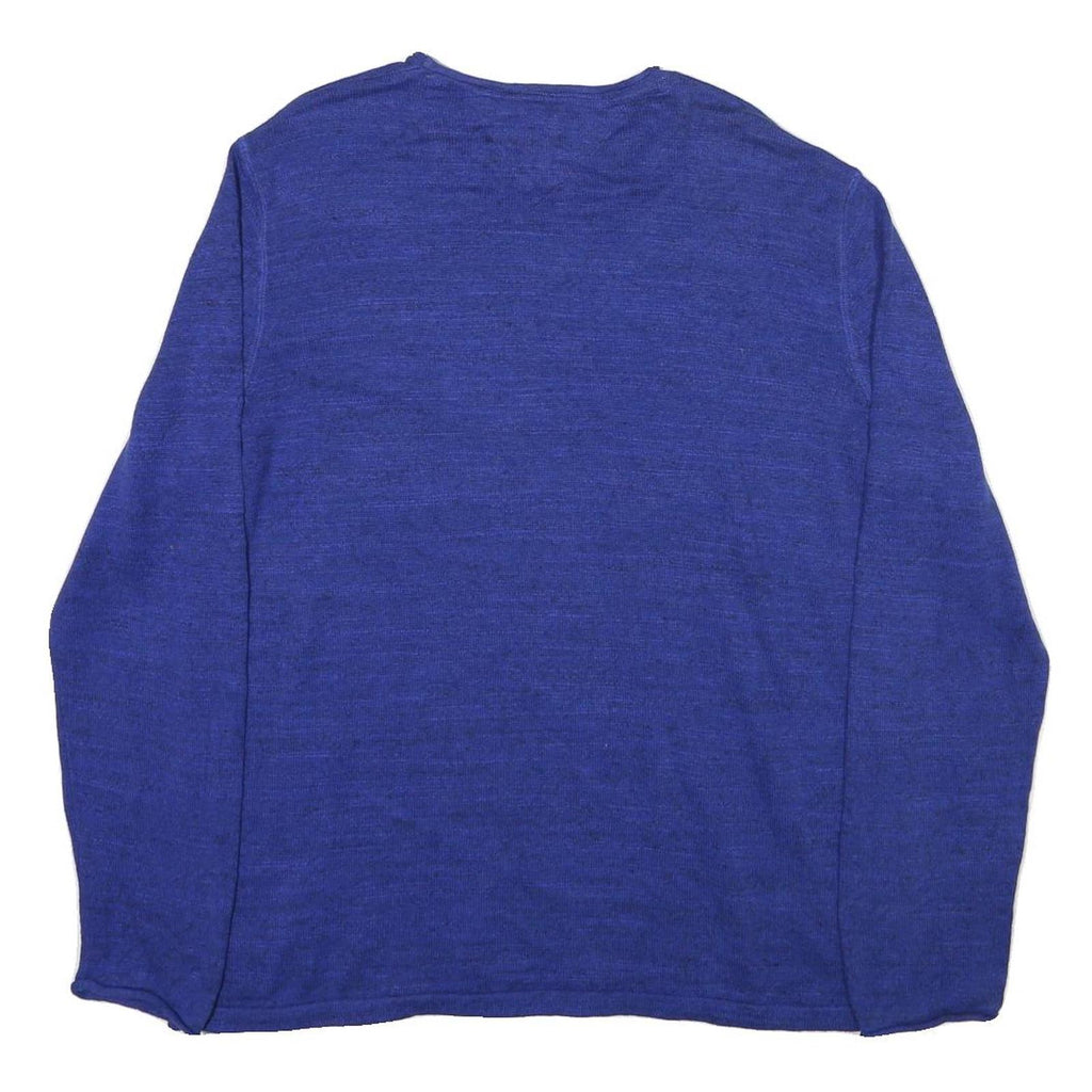 TOMMY JEANS Mens Blue Plain Cotton Blend Crew Neck Basic Knit Jumper XL Casual
