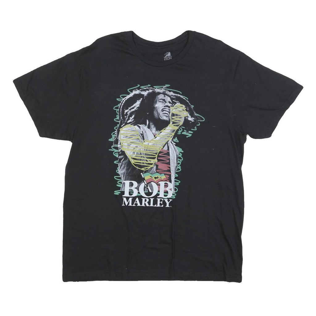 ZION Mens Black Bob Marley Graphic T-Shirt L Short Sleeve Crew Neck Casual