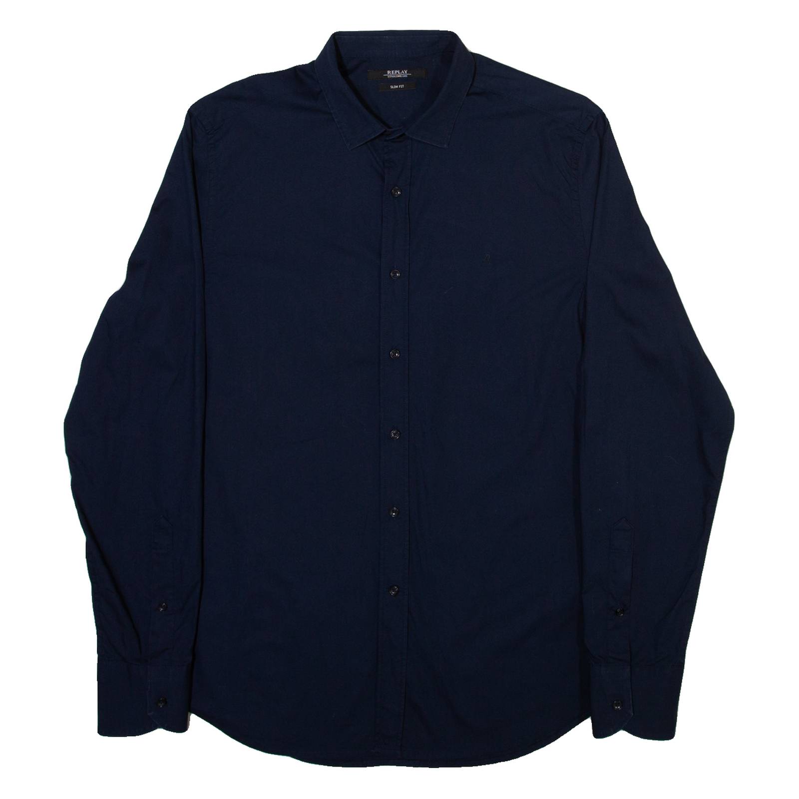 REPLAY Slim Fit Mens Plain Shirt Blue Long Sleeve M