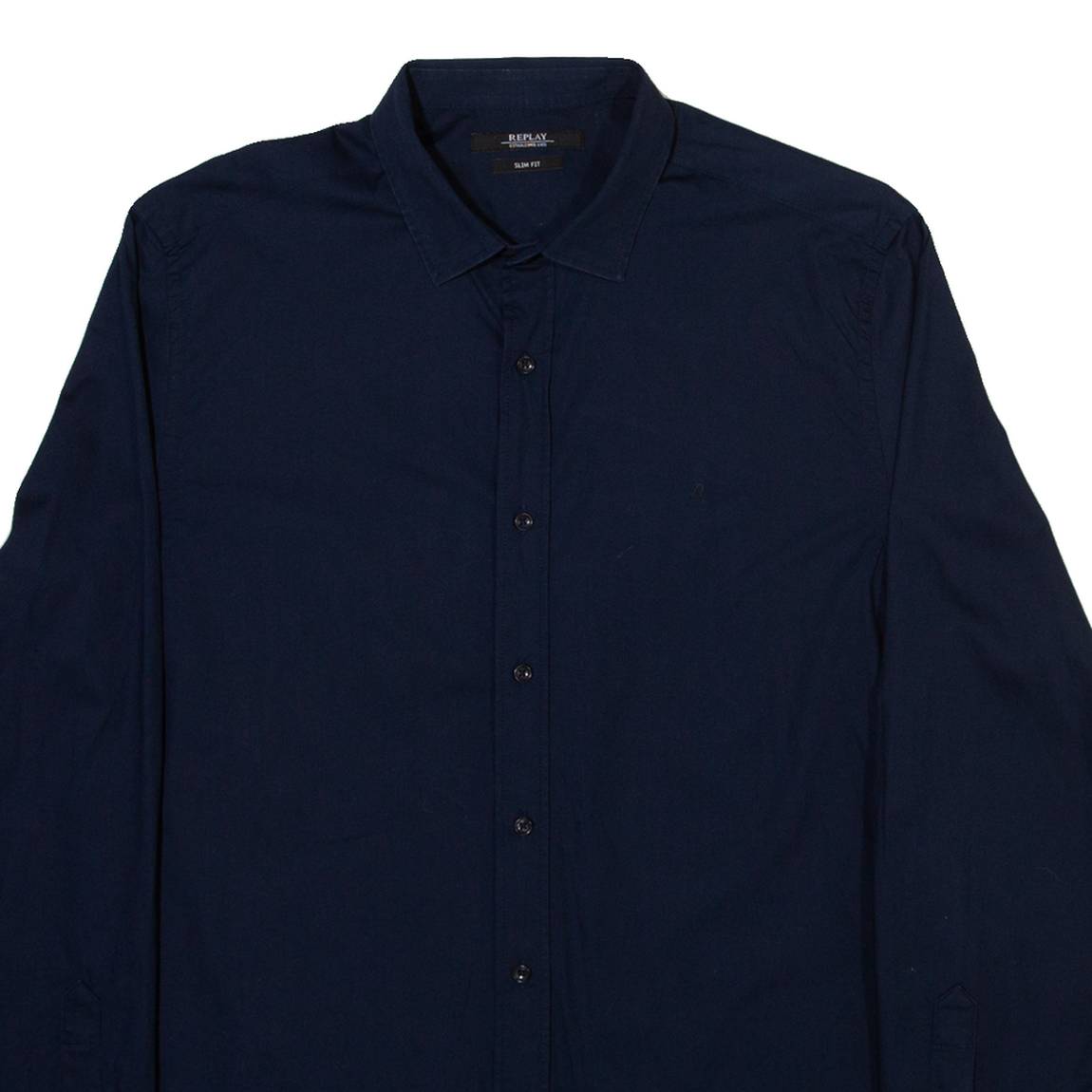 REPLAY Slim Fit Mens Plain Shirt Blue Long Sleeve M