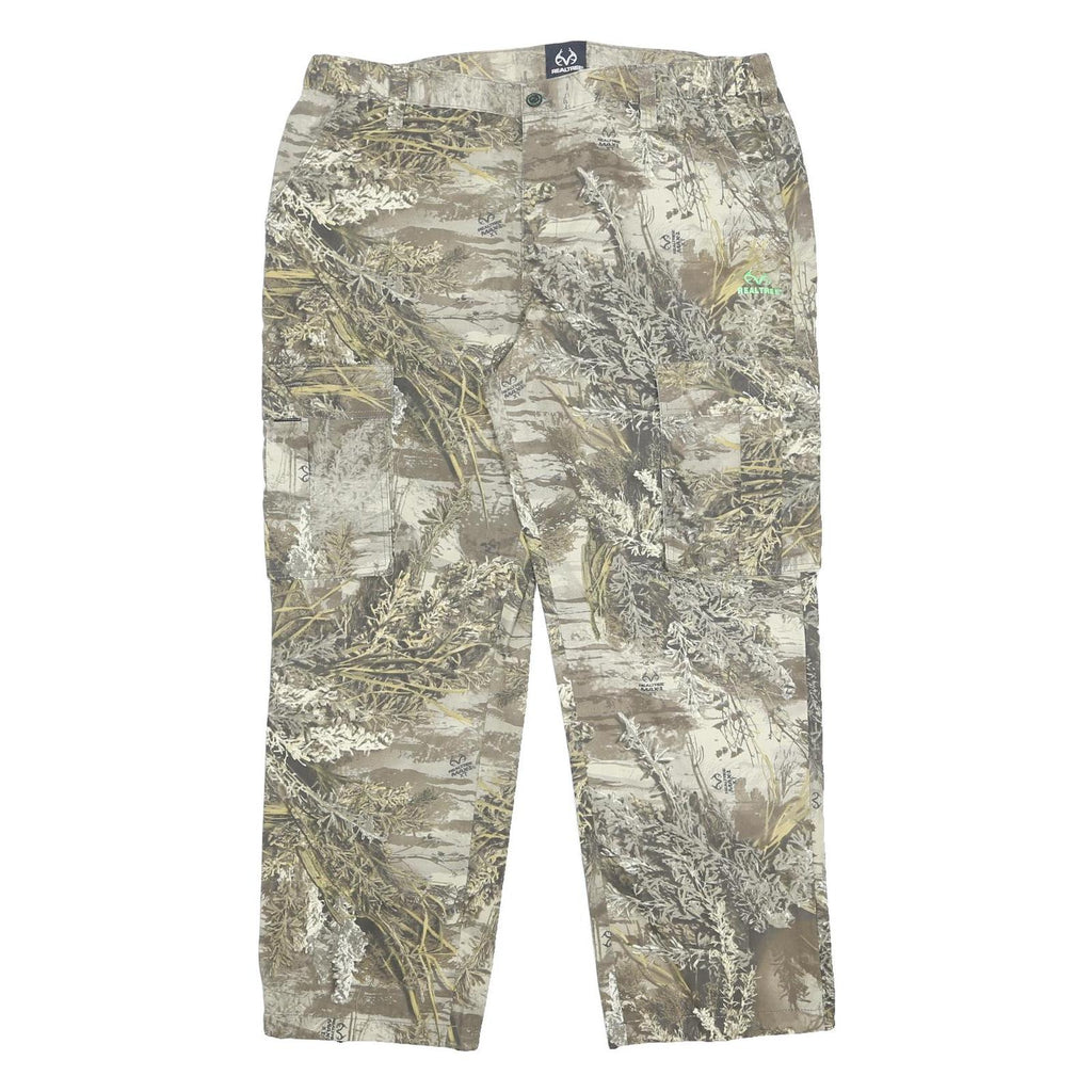 REAL TREE Mens Cotton Blend Beige Camouflage Relaxed Cargo Trousers W42 L32