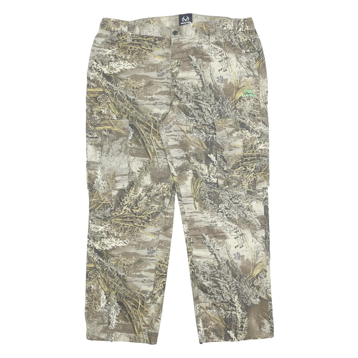 REAL TREE Mens Cotton Blend Beige Camouflage Relaxed Cargo Trousers W42 L32