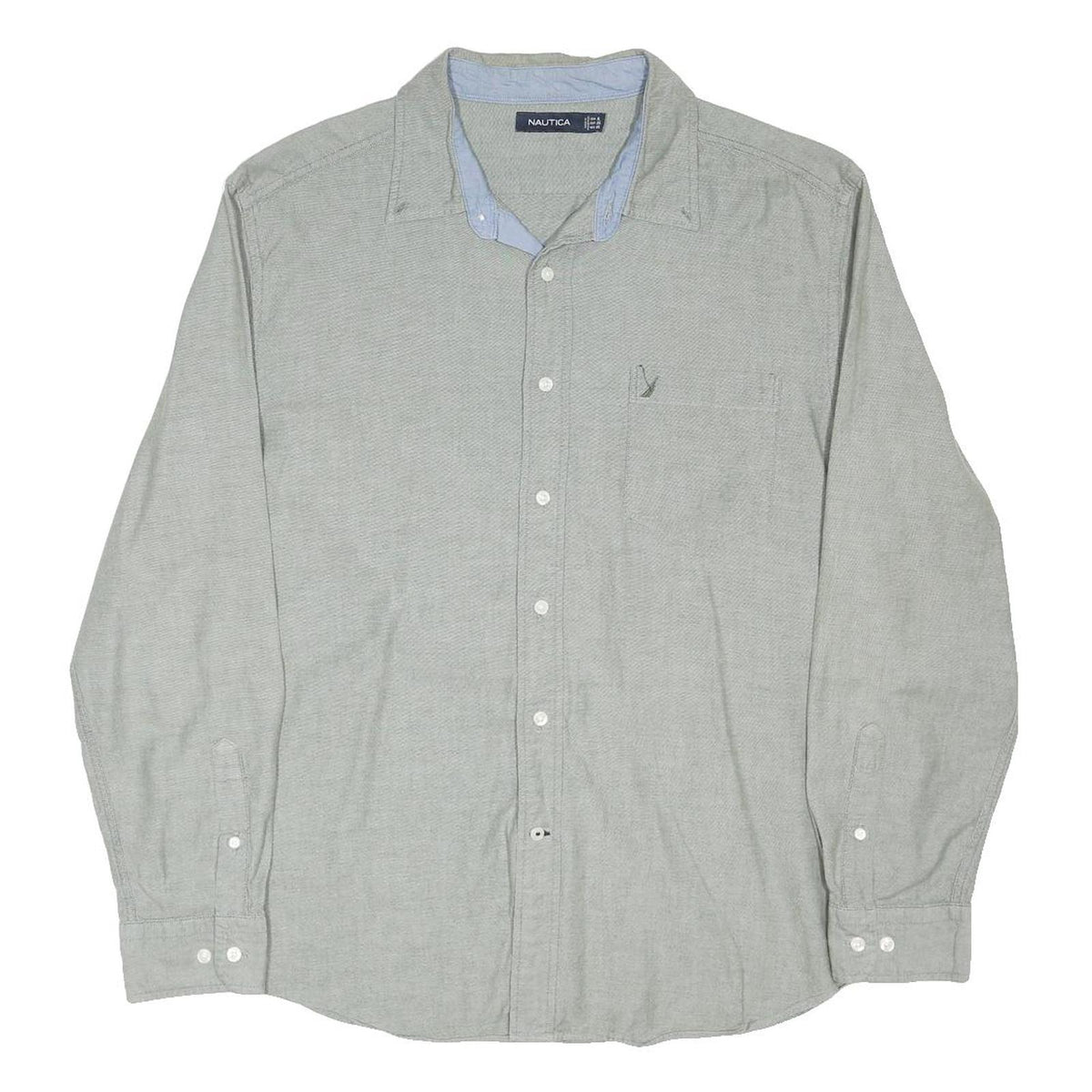 NAUTICA Mens Grey Cotton Blend Casual Shirt 2XL Long Sleeve Button Collar