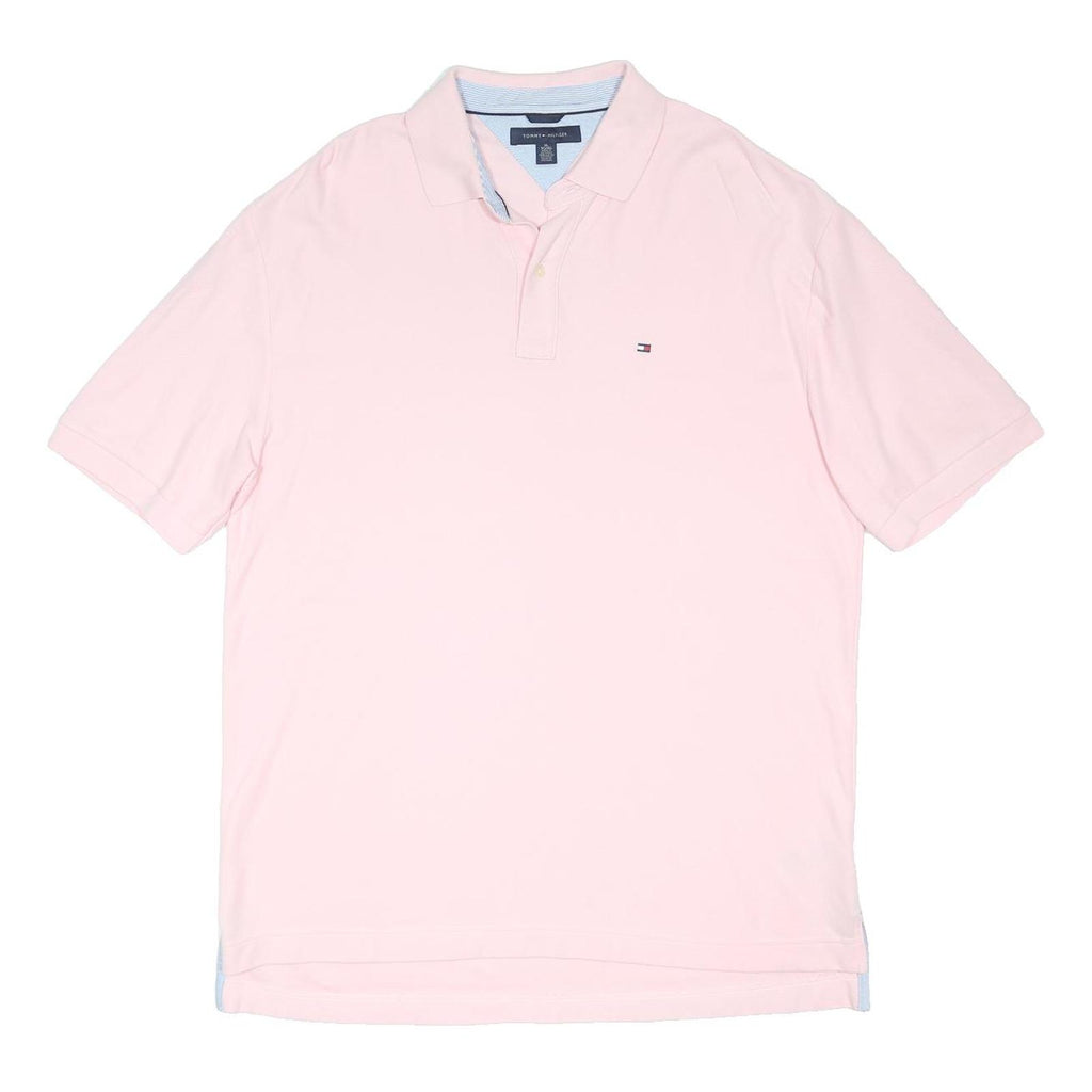 TOMMY HILFIGER Mens Pink Short Sleeve Plain XL Cotton Blend Polo Shirt Classic