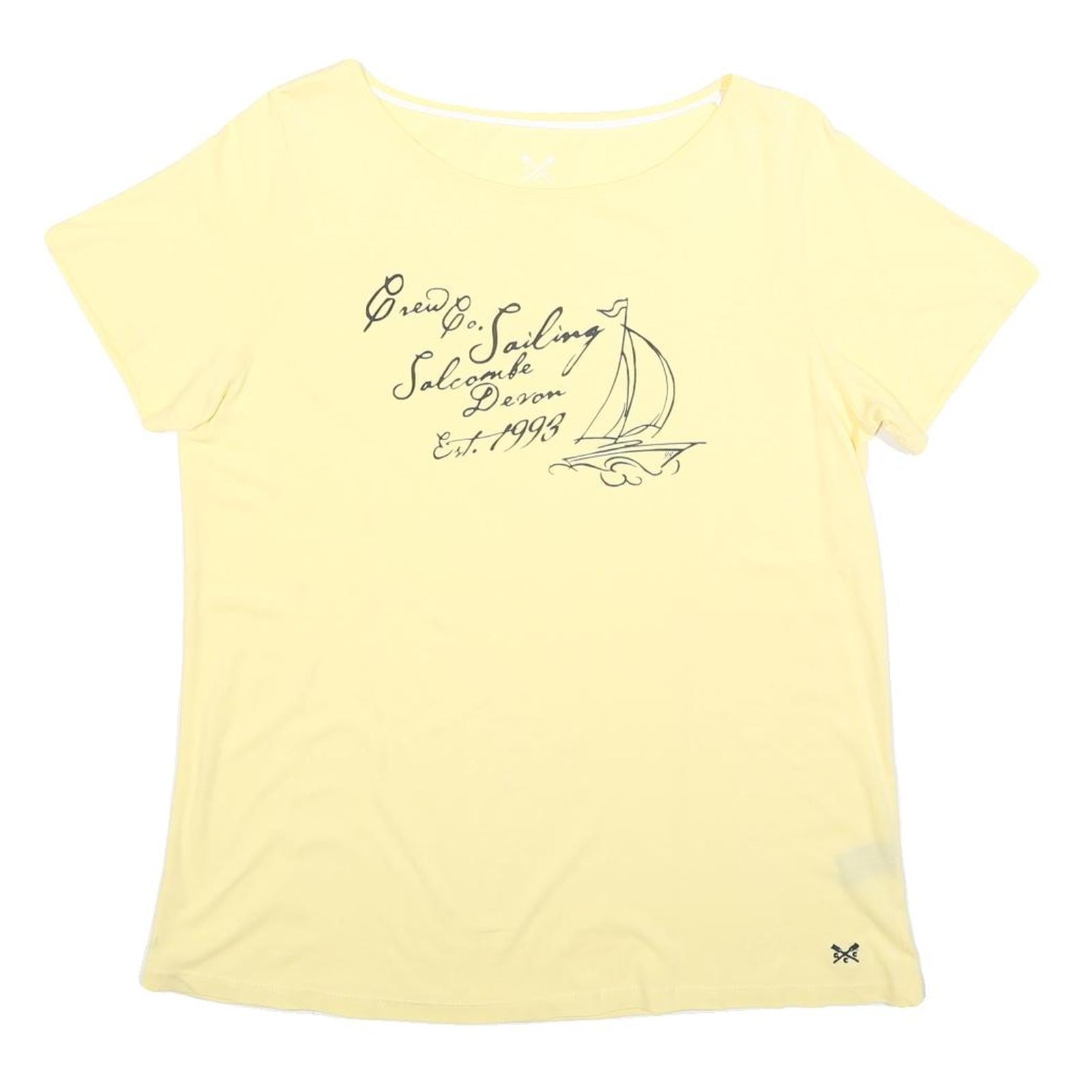 CREW CLOTHING Womens Yellow Cotton Blend Graphic T-Shirt UK 14 Short Sleeve