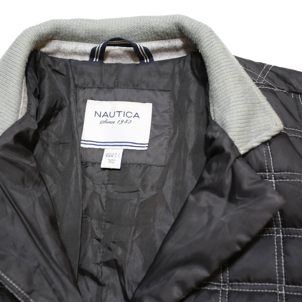 NAUTICA Womens Black & Grey Checked Quilted Button Jacket M Polyester Woven