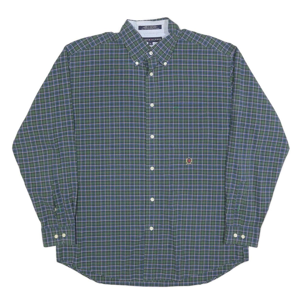 TOMMY HILFIGER Mens Green & Blue Check Shirt M Button Down Cotton Blend