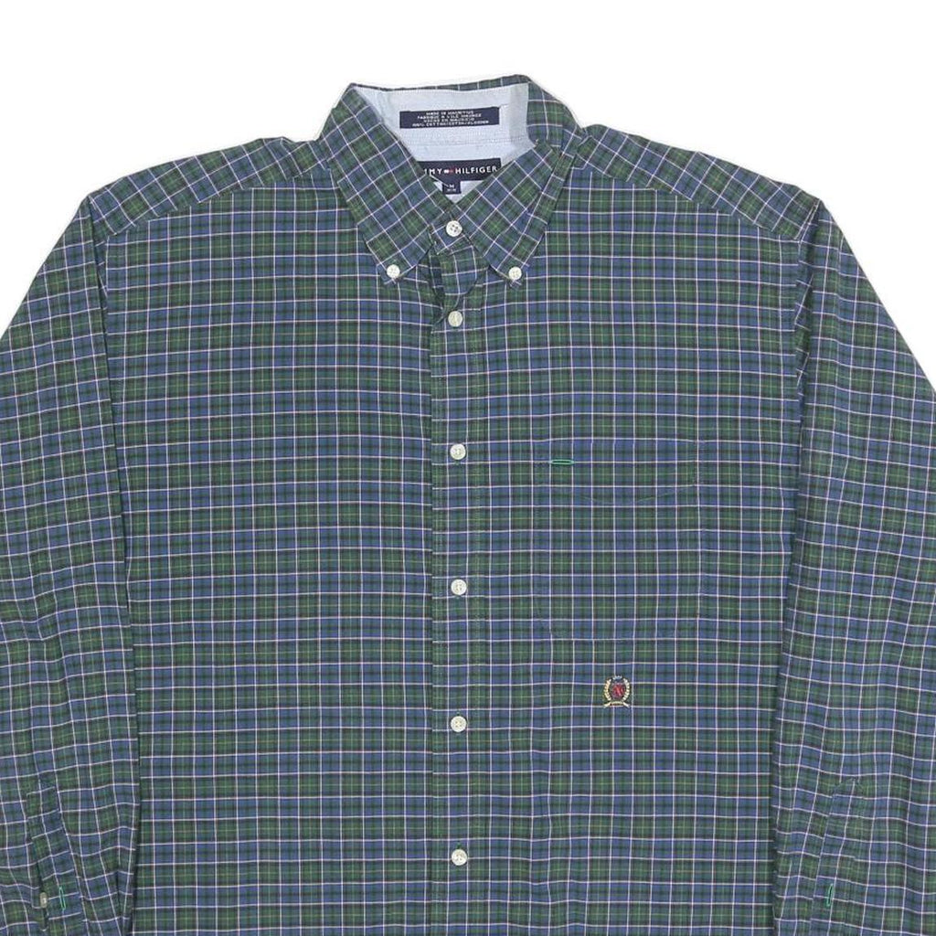TOMMY HILFIGER Mens Green & Blue Check Shirt M Button Down Cotton Blend