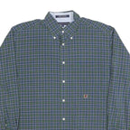 TOMMY HILFIGER Mens Green & Blue Check Shirt M Button Down Cotton Blend