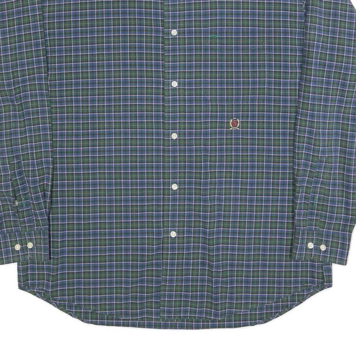 TOMMY HILFIGER Mens Green & Blue Check Shirt M Button Down Cotton Blend
