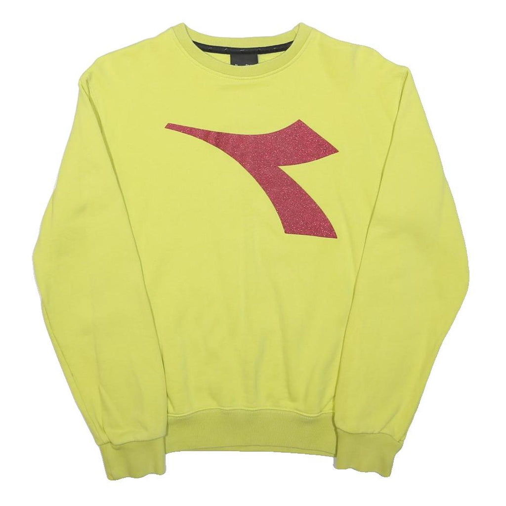 DIADORA Womens Yellow Sweatshirt S Crew Neck Cotton Blend Casual Pullover