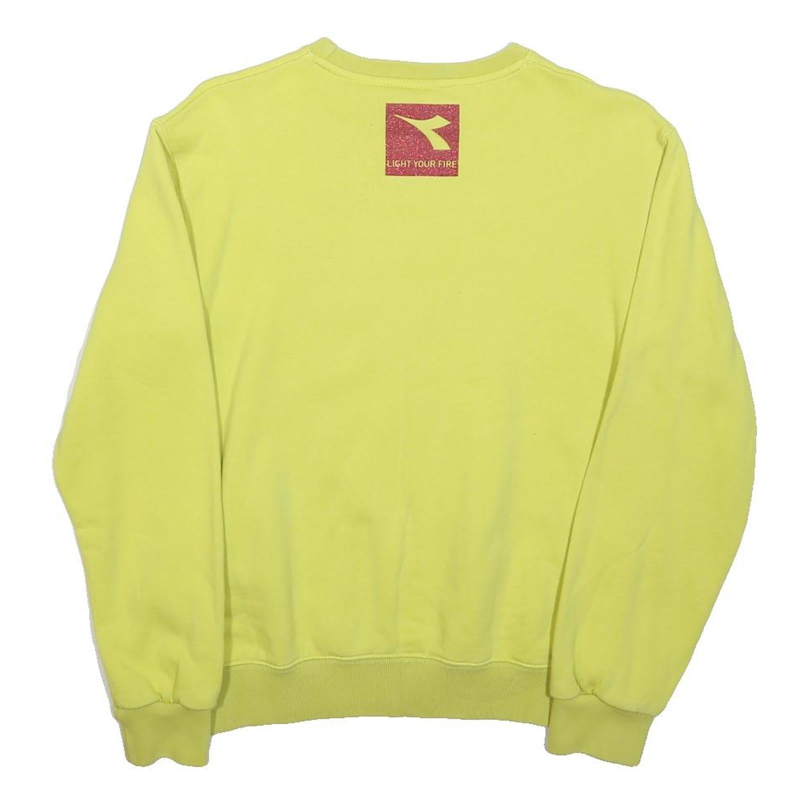 DIADORA Womens Yellow Sweatshirt S Crew Neck Cotton Blend Casual Pullover