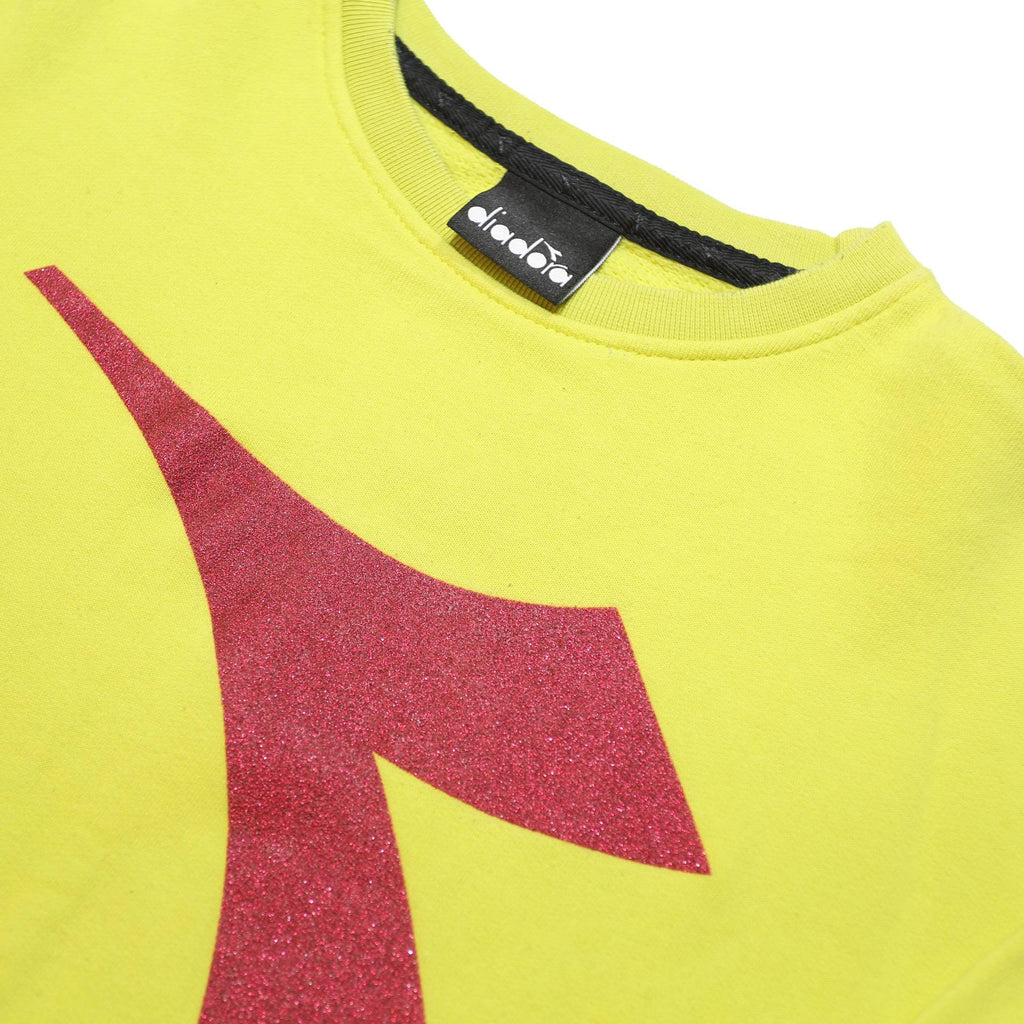 DIADORA Womens Yellow Sweatshirt S Crew Neck Cotton Blend Casual Pullover