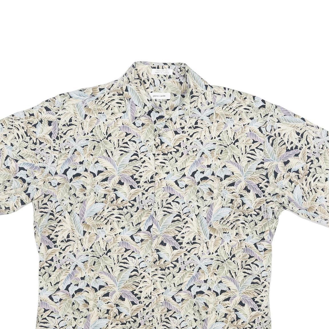 PIERRE CARDIN Mens Beige Leaf Print Cotton Blend Casual Shirt L Lightweight