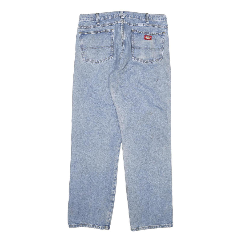 DICKIES Mens Regular Fit Light Blue Denim Jeans W34 L32 Cotton Blend Zip