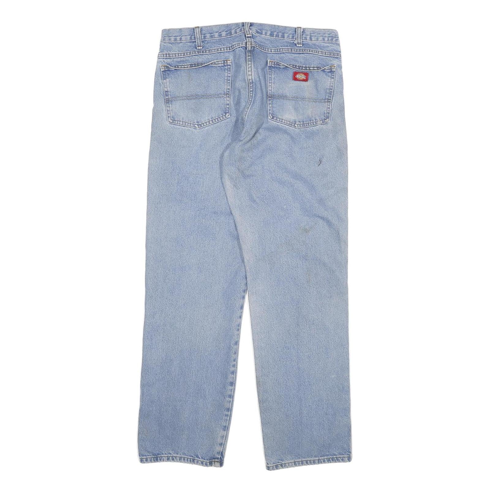 DICKIES Mens Regular Fit Light Blue Denim Jeans W34 L32 Cotton Blend Zip