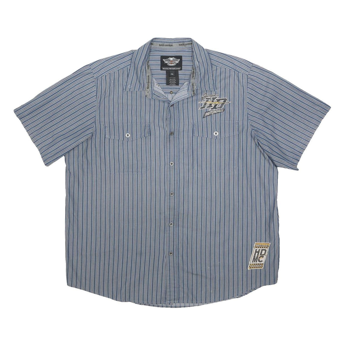 HARLEY DAVIDSON Mens Blue Striped Shirt 2XL Cotton Blend Casual Button Shirt