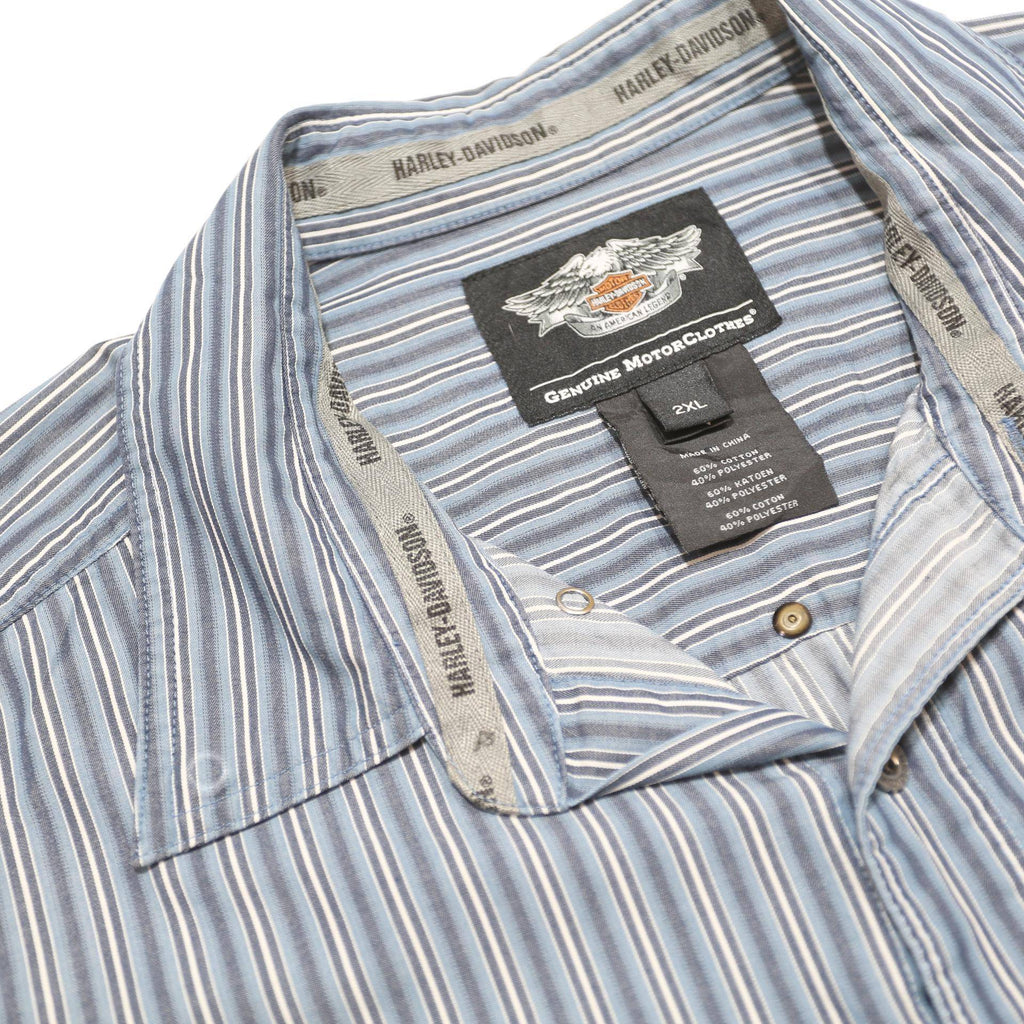 HARLEY DAVIDSON Mens Blue Striped Shirt 2XL Cotton Blend Casual Button Shirt